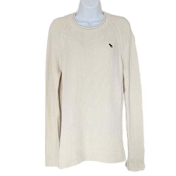 Abercrombie & fitch textured knit beige long crew neck sweater Medium B3 - Picture 1 of 10